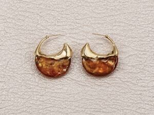 Amber Hoop Gold Molten Sculptural Stud Statement Boho Retro Solanales Retro VTG